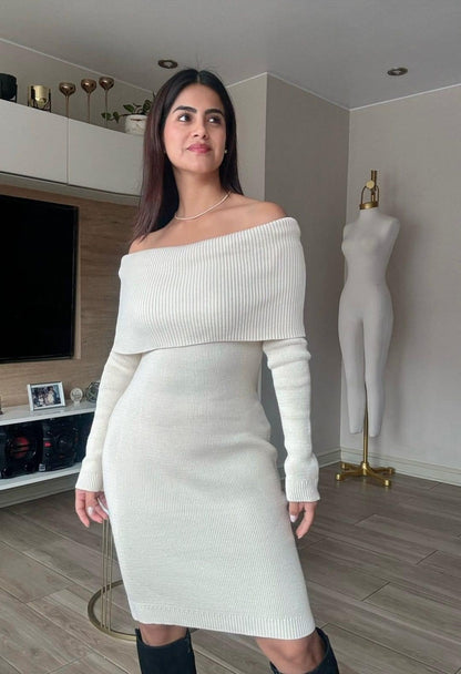 Vestido Suéter Off-Shoulder